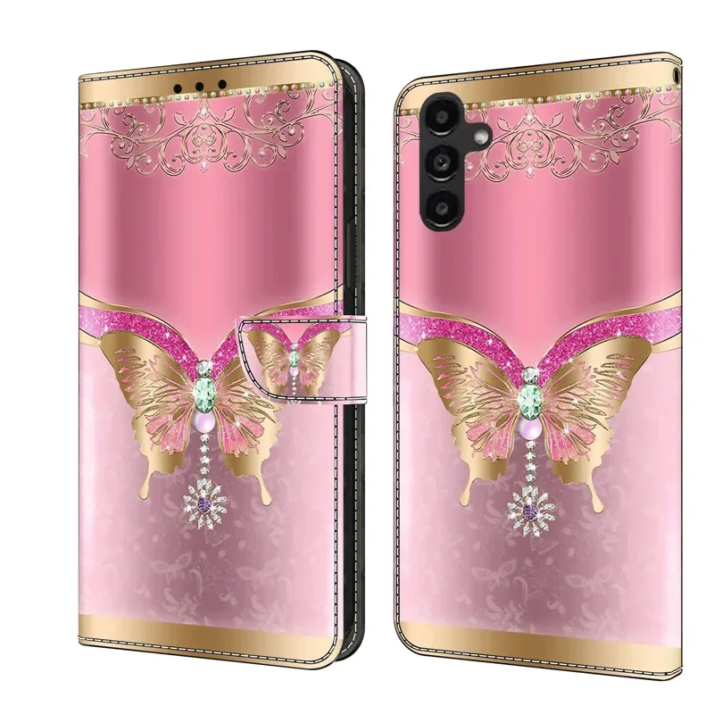A14 A24 Phone Case For Samsung Galaxy A24 A14 4G A34 A54 5G A145F Leather Cases Magnetic Flip Stand Cute Wallet Cover