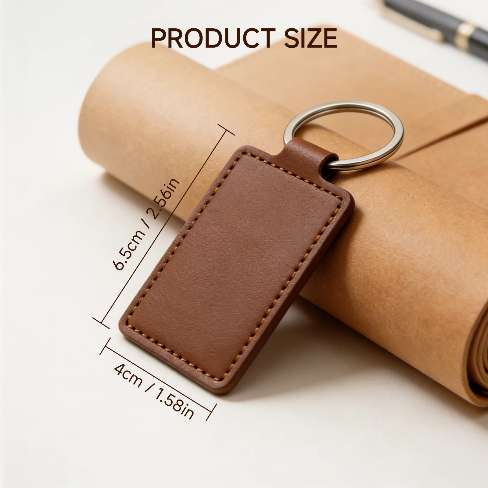 5Pcs Personalizable PU Leather Keychain Blanks for Laser Engraver, Durable Brown DIY Key Ring Tags