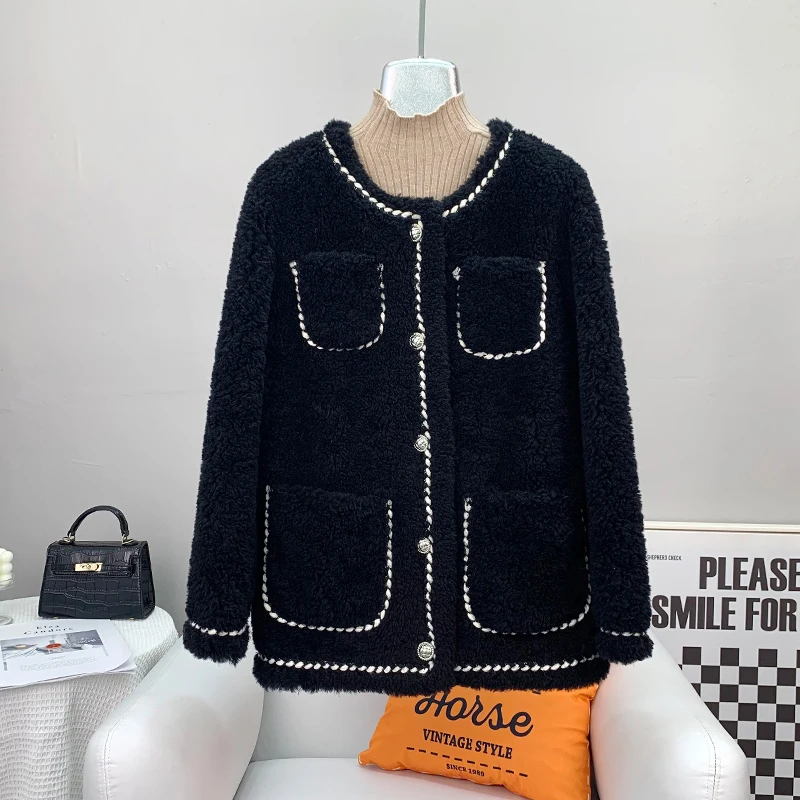 

Office Lady Lamb Fur Warm Coat Female Girl Sheep Shearling Youth Jacket Winter Parka Overcoat JT3265