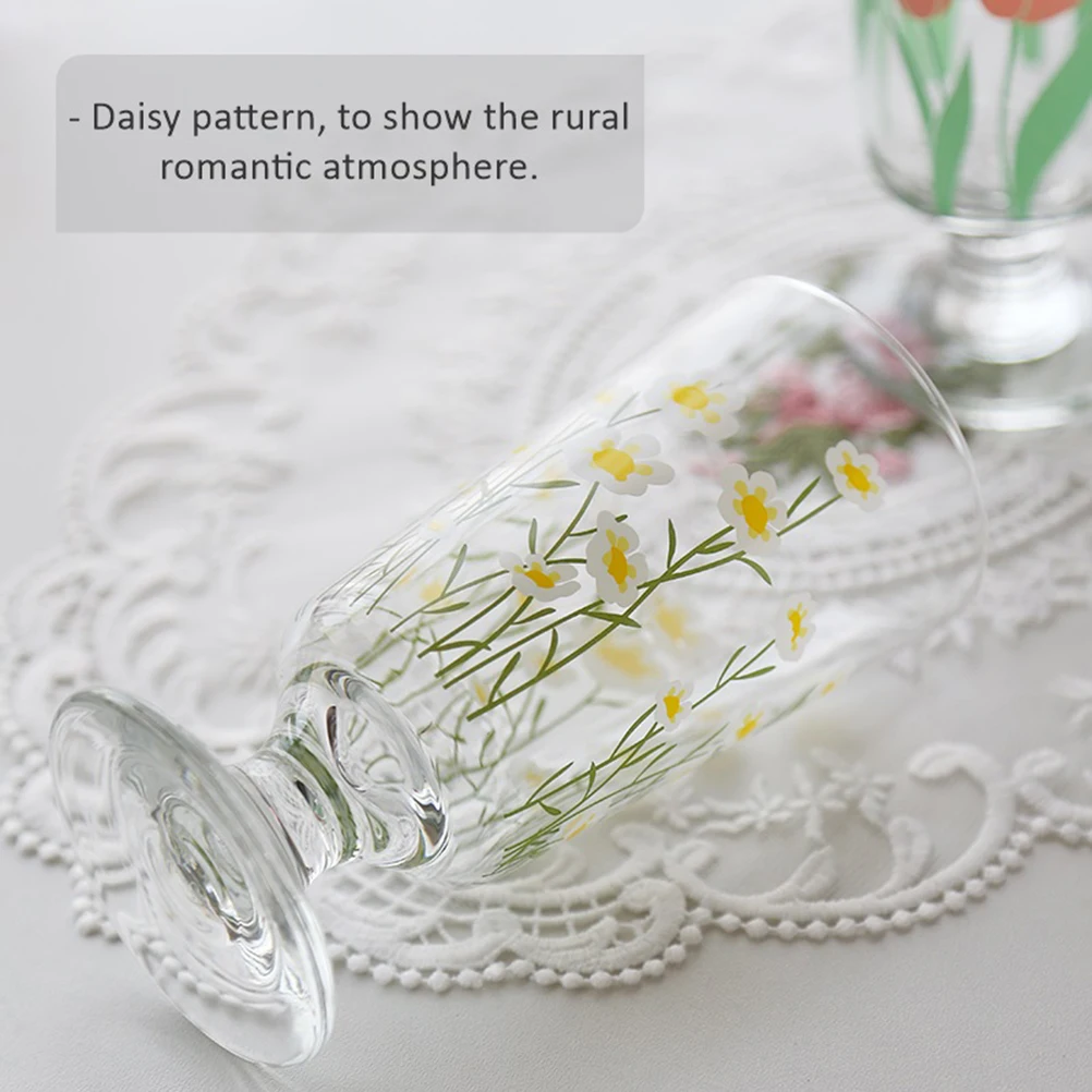 

1Pcs Daisy Glass Cup Premium Transparent Retro Milk Juice Beverage Glassware Smooth Rim for Breakfast Party Wedding Gathering