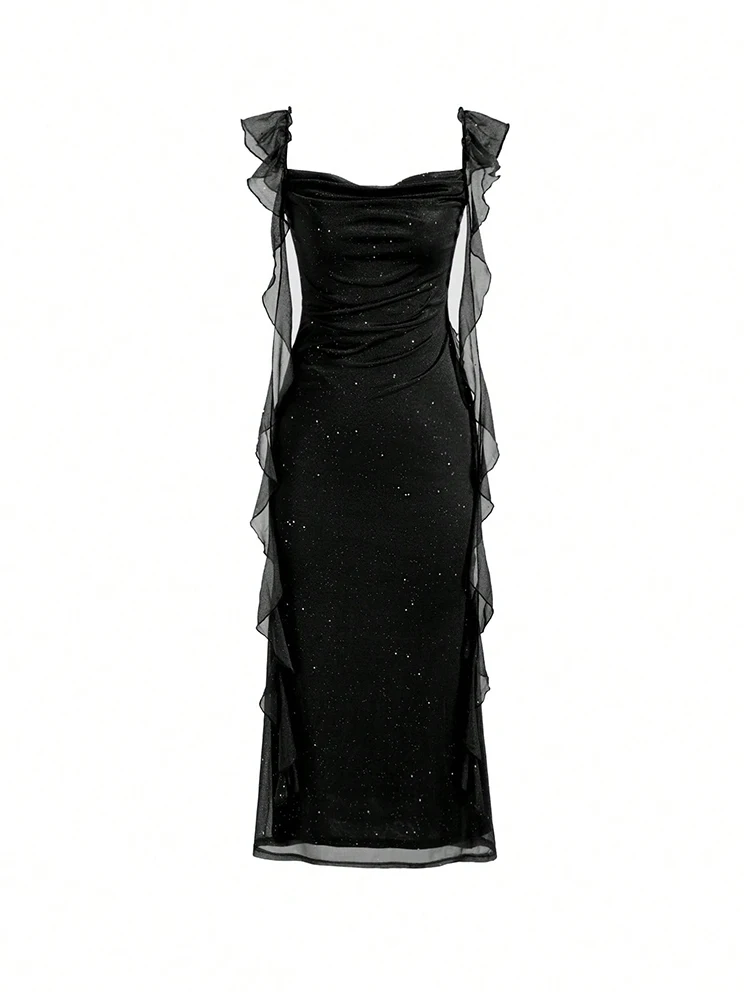 Black Sparkle Ruffle-Strap Midi Dress product image from KAYEA’S COLLECTIONS