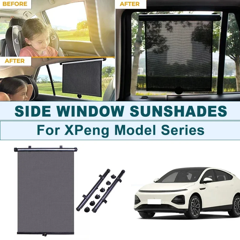 

2Pcs UV Protection Retractable Car Side Window Sun Shade Roller Blinds For XPeng P5 P7 P7+ G3 G6 G7 G9 X9 MONA M03