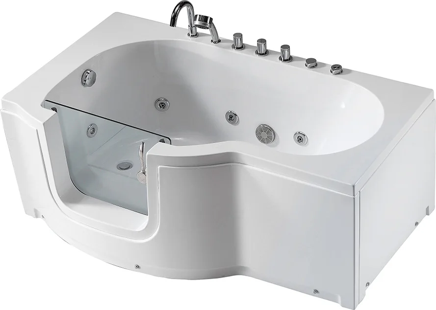 Indoor Whirlpool Bathtub Corner Massage Spa Walk-in Tubs with Glass Door for Old People