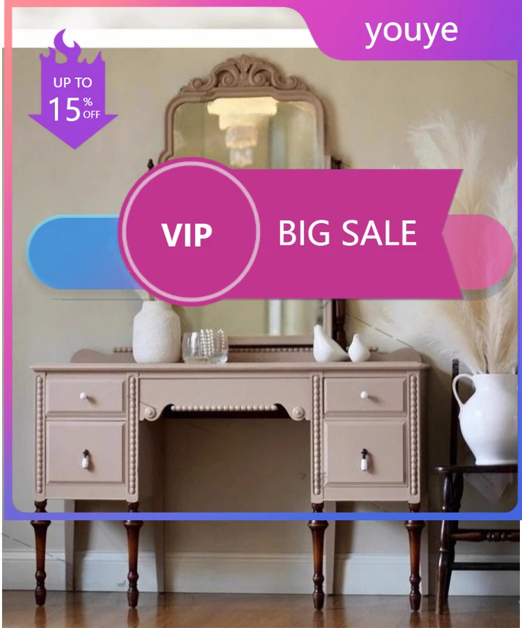 

A45 French Retro Pink Solid Wood Dresser Antique Bedroom Makeup Table American Light Luxury High-end Locker