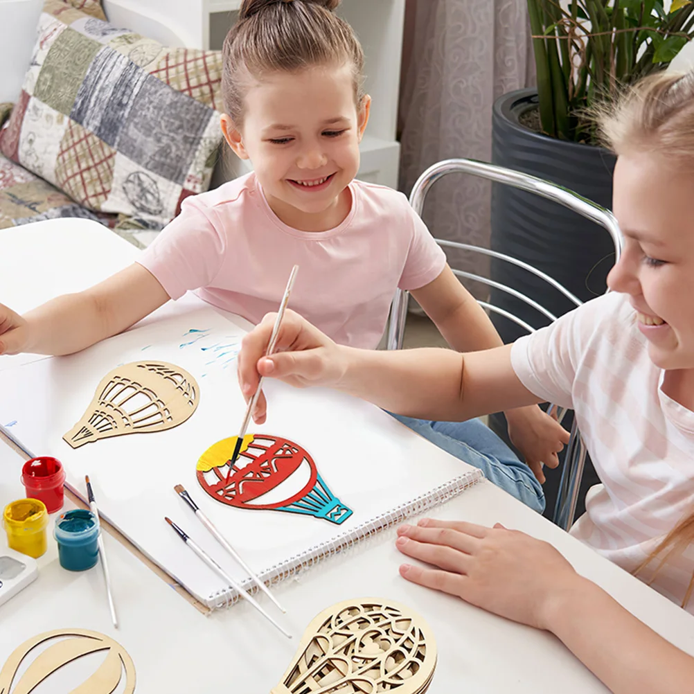 

18pcs Hot Air Balloon Wood Cutouts Natural Unfinished Wooden Crafts Slices Kids Painting Home Decoration Supply Safe Smooth