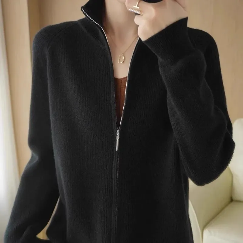 2024 Pring Autumn New Jacket Mother Zipper Knitted Cardigan Coat Women's Western Style Lazy Wind Sweater Female High Quality Top