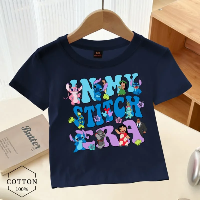 

Disney Cartoon Mickey Cute Stitch Print Baby Clothing 3 To 14 Years Male Outdoor Clothes Boys Clothes Girls T-shirt Teen Top