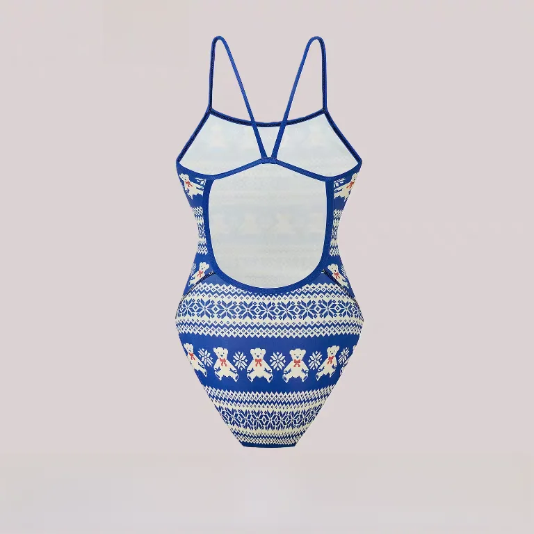 Christmas Bear Design Speed Suit Swimsuit Women's One-Piece Competition Swimwear No Chest Pad Mid-Cut No Chlorine Treatment