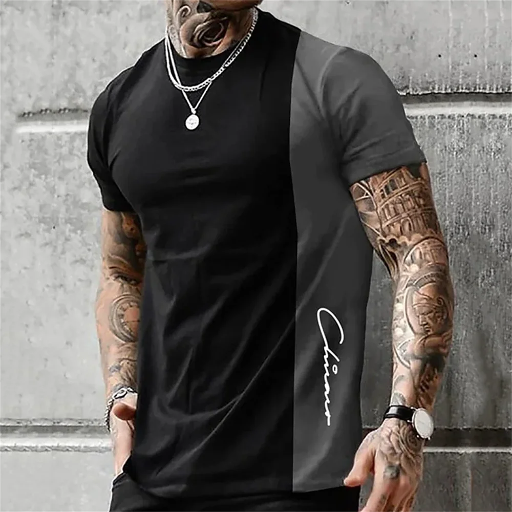 

Men's T-shirt Summer Street 3D Stripe Printing Short Sleeve Tops Fashion Everyday O-neck Tees Oversized Breathable Men Clothing