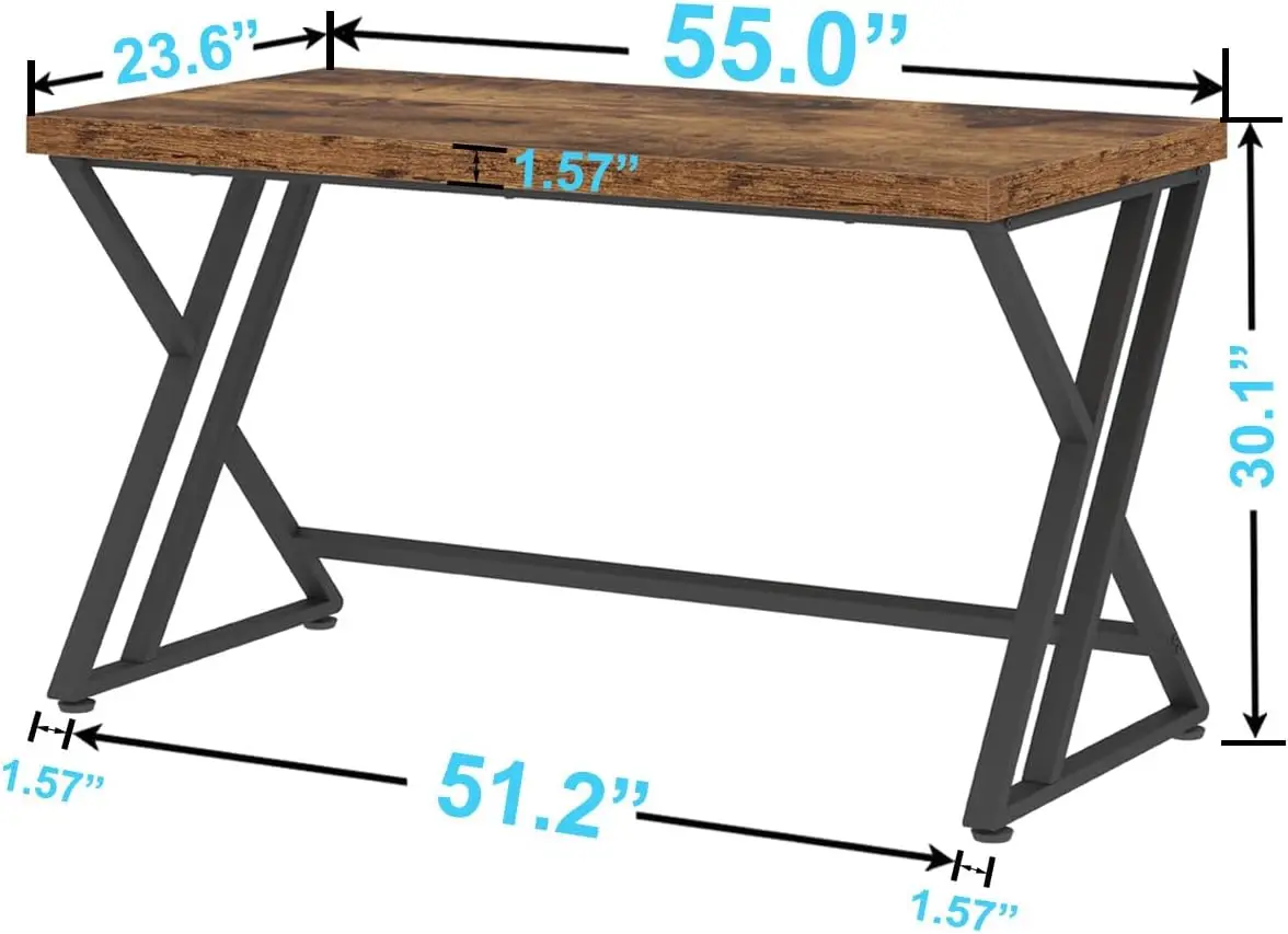 Rustic Computer Desk, Metal Wood Home Office Desk, Industrial Simple Study Executive Desk for Writing Work, Wooden Student