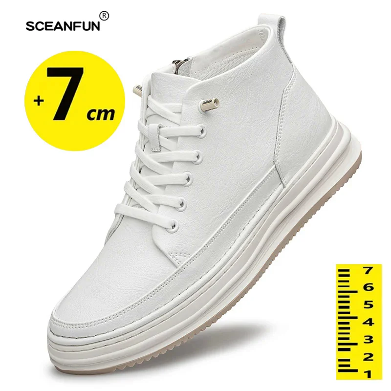Sneakers Man Elevator Shoes Height Increase Insole 7CM Sports Designer Genuine Leather Shoes Lift Height Skateboard Shoes