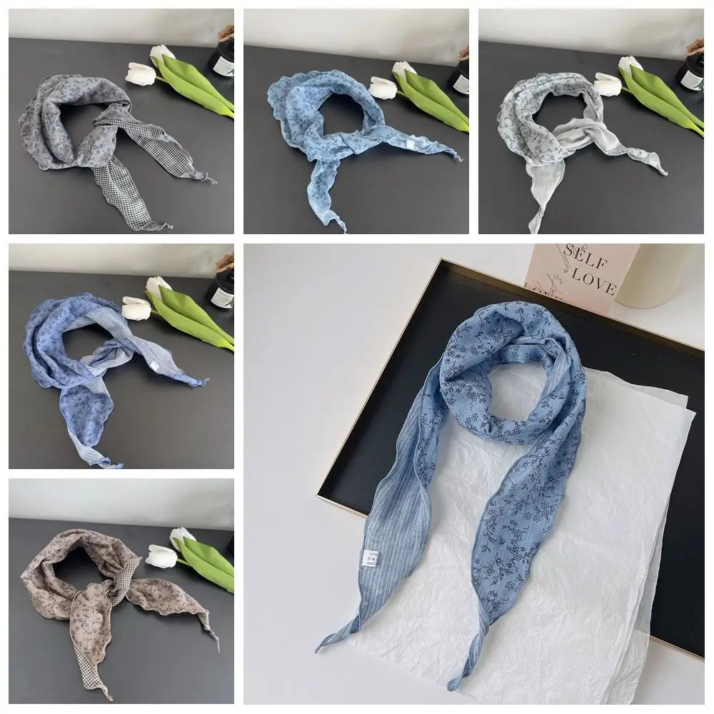 

Flower Headband Cotton Linen Square Scarf Pastoral Style Hair Tie Plaid Silk Scarf Scarves Neckerchief Floral Kerchief