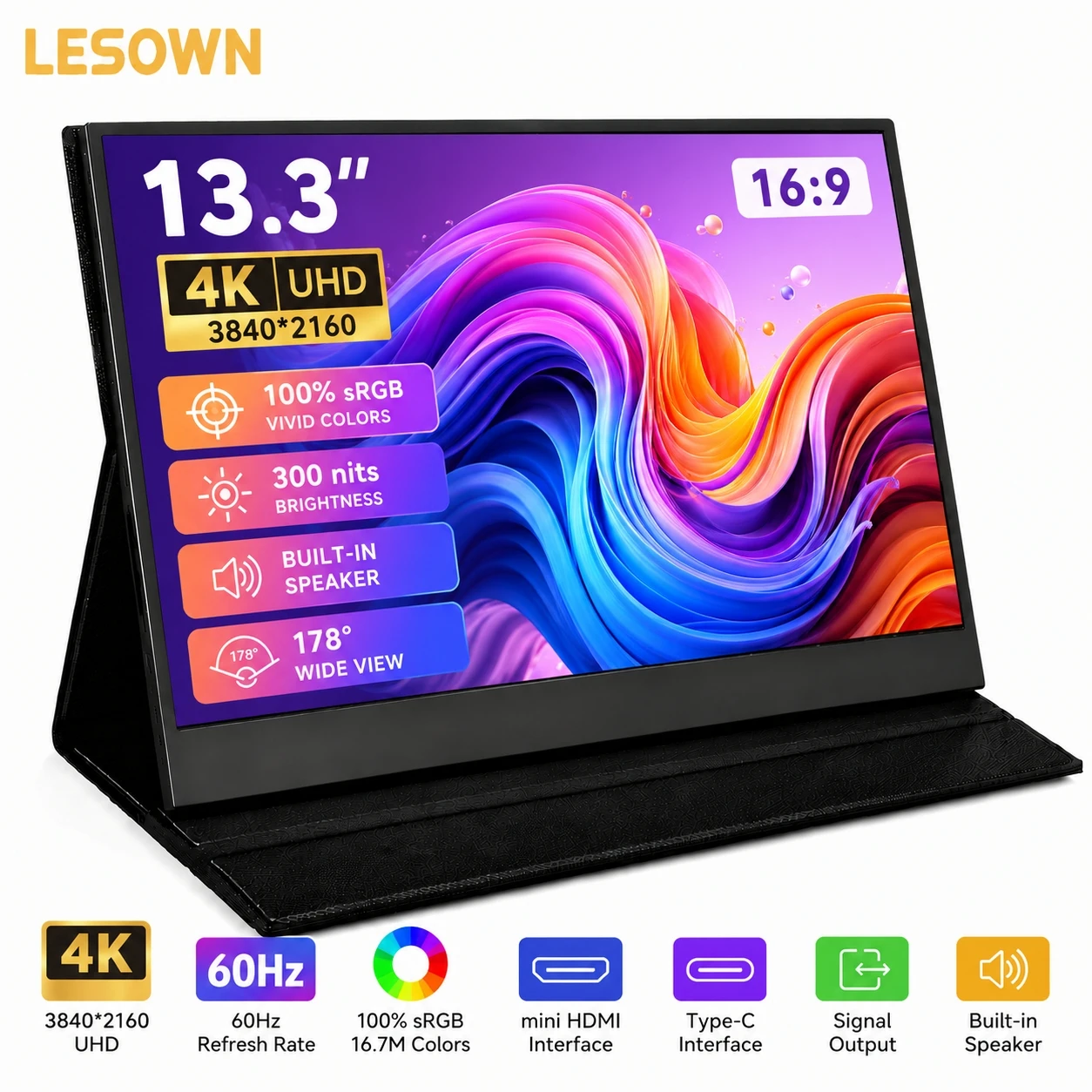 LESOWN 13.3" 4K Second Monitor Portable Display Plug & Play External Panel for Steam Deck