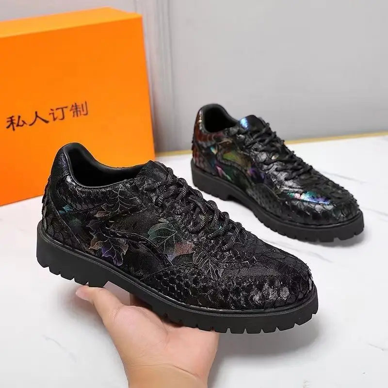 2024new arrival Fashion Snake Skin causal shoes men,male Genuine leather Sneaker  pdd101