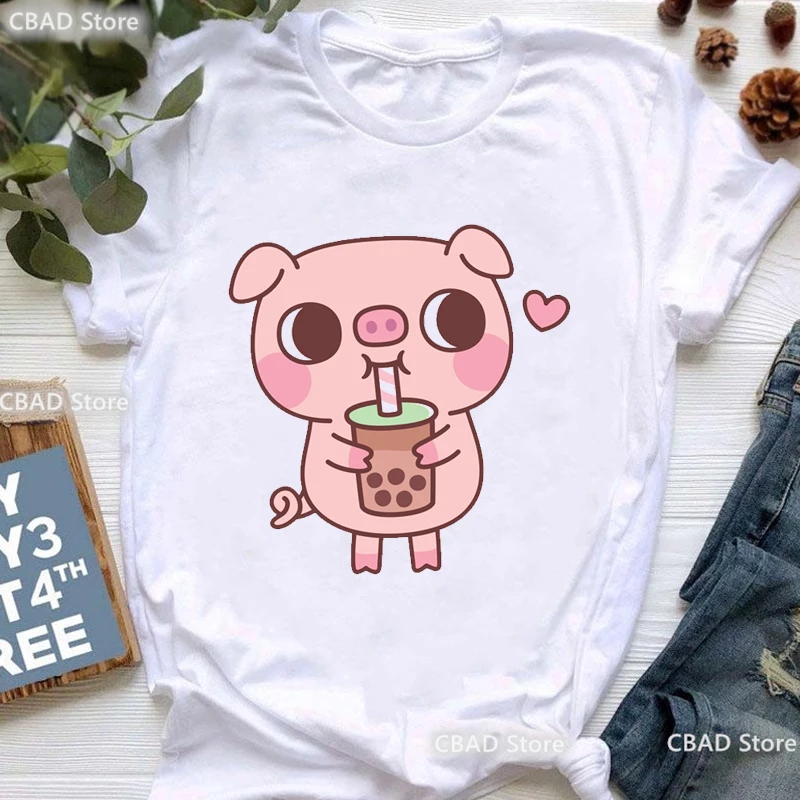 

Lovely Pink Pig Love Baba Print T Shirt Women'S Clothing Funny Axolotl /Koala Bear/Guinea Tshirt Femme Harajuku Shirt Streetwea