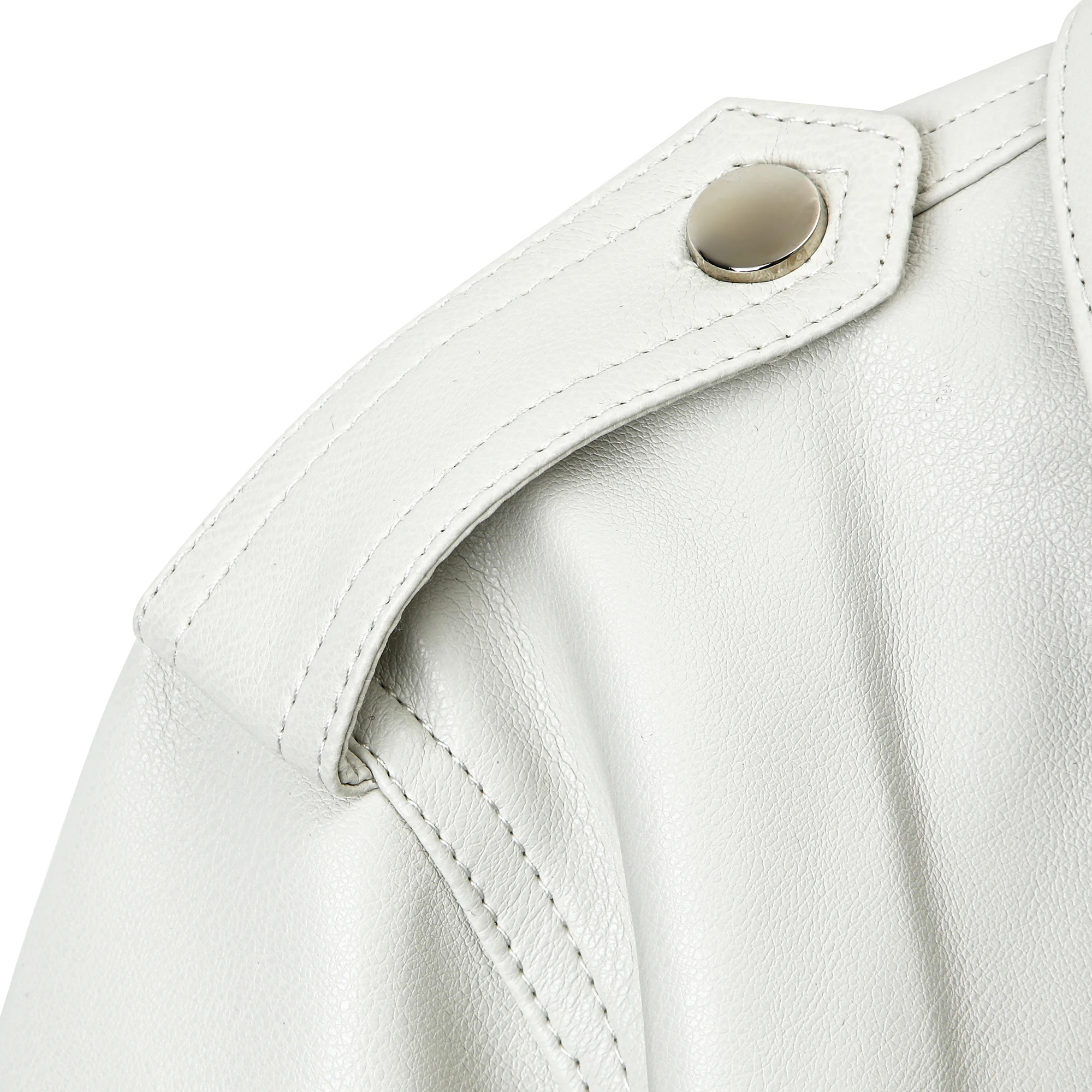 ​ ​   Giacca da motociclista in PU con cintura regolabile da donna: cucitura posteriore slim fit e accenti argento |     2 tasche |     Marrone/Nero/Bianco |     3 stagioni ​ ​