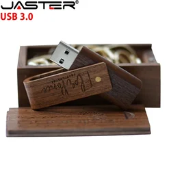 JASTER Free Custom Logo USB 3.0 Flash Drive 128GB Rotatable Pen Drive with Wooden Box 64GB Creative Gift Wood Memory Stick 32GB