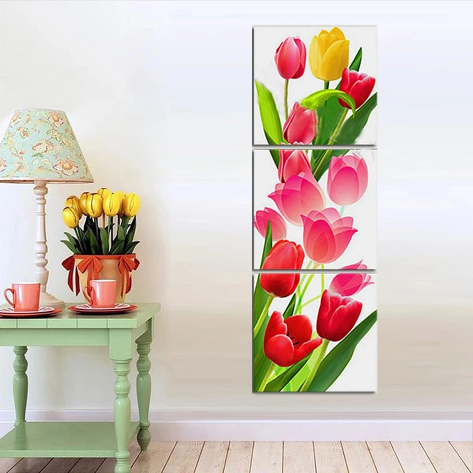 Diamond Art Tulip Stone Cross Stitch 3pc/set Multi-picture Combination Diamond Painting Full Square Flower Home Decor