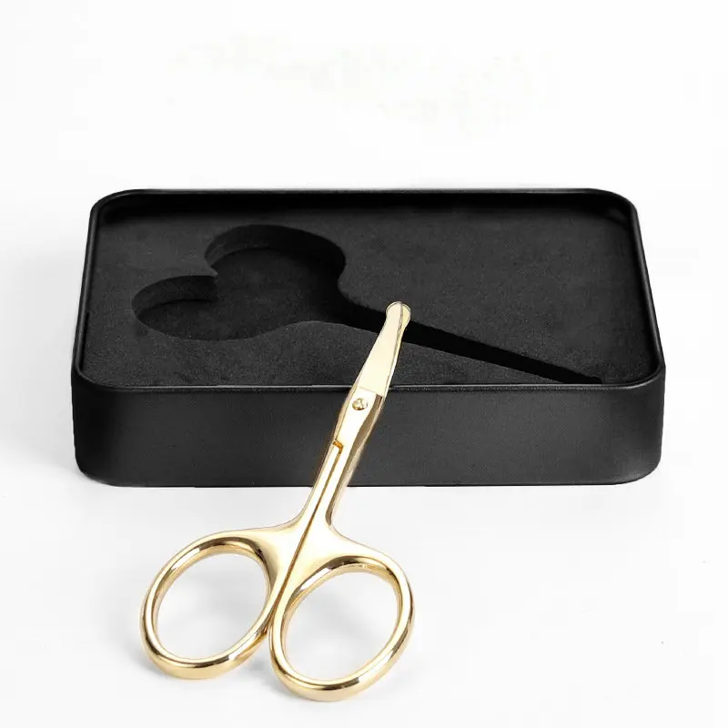 stainless steel beauty makeup tool eyebrow scissors,Mini Portable Curved Mustache Nose Ear Hair Remover Scissor with Box