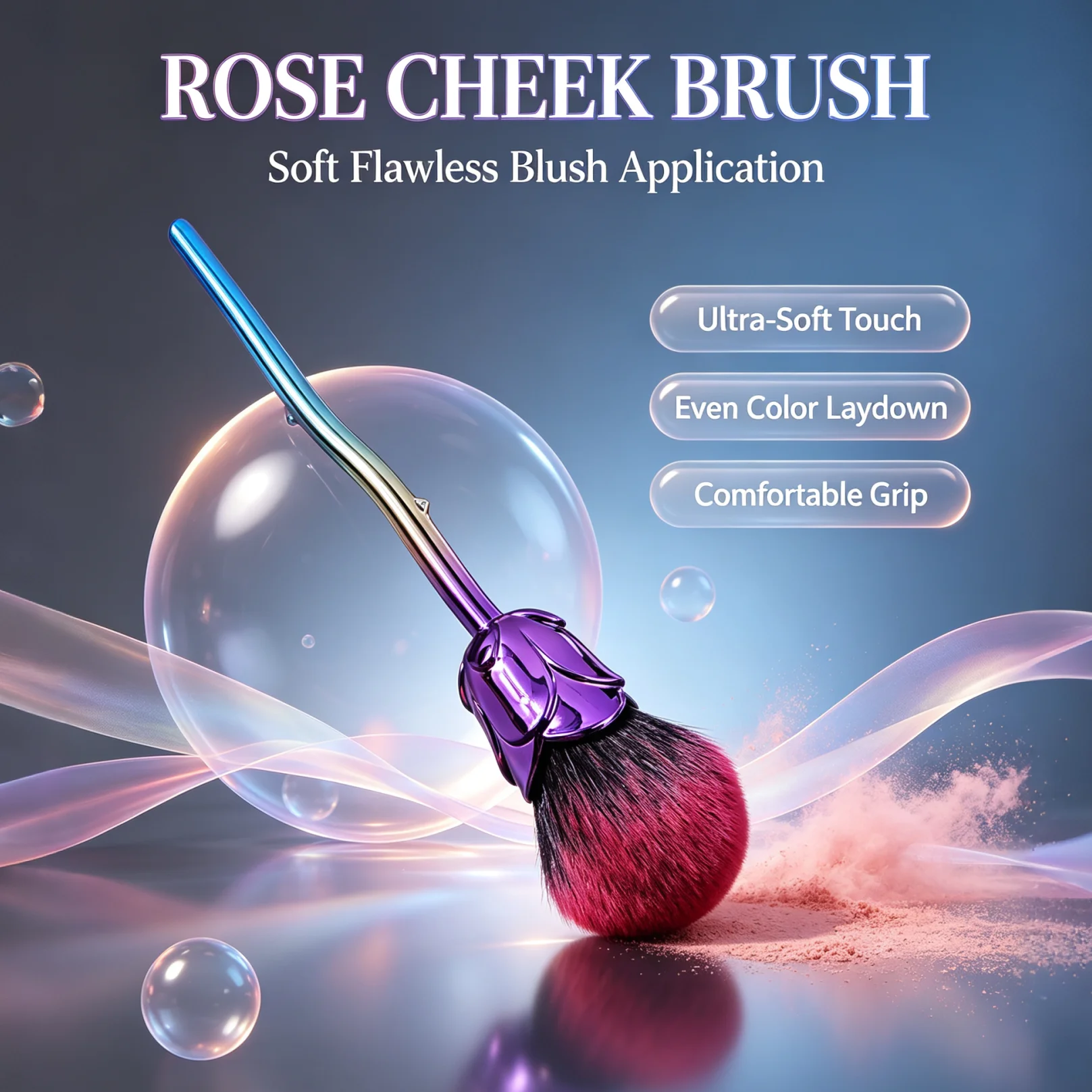 Blush Brush,Face Makeup Brush for Blush, Highlighter and Loose Powder, Ultra‑Soft Touch Even Color Laydown Comfortable Grip