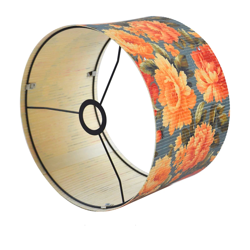 

Handcrafted Vintage Bamboo Lampshade With Floral Print - Oval Lamp Shade Hotel Home Decor Wall Lamp Shade Chandelier Cover