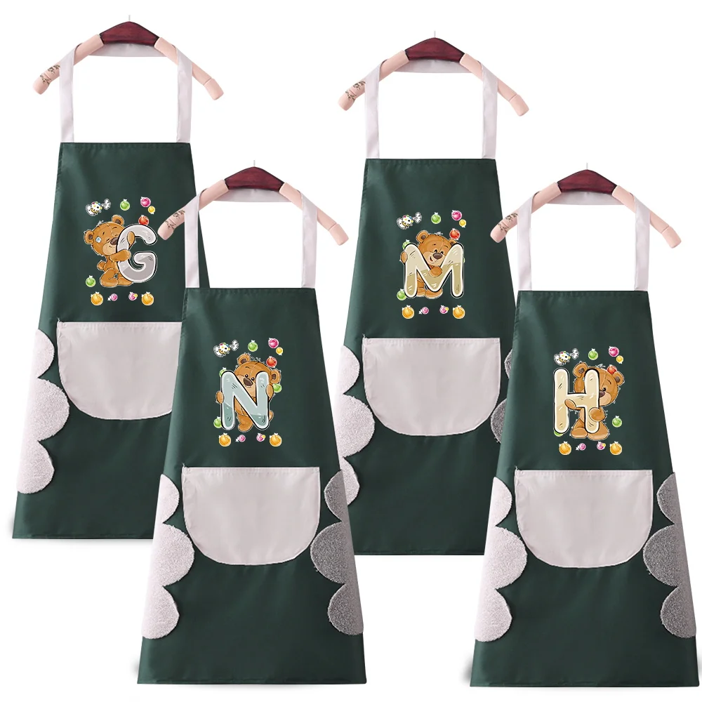 

New Fashion Kitchen Aprons for Woman Oil-proof Apron for Men Work Restaurant Bear Letter Pattern Beauty Nails Studios Uniform