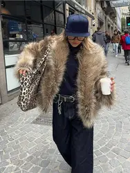 Women Winter Furry Faux Fur Coat Chic Oversize Lapel Long Sleeves Thicken Outwear 2024 Iconic Street Fashion Lady Fur Jacket