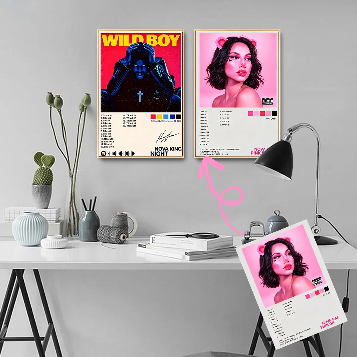 send customized A4 1/2/3/5/9PCS to customize different images,Aesthetic Music‑Style Canvas Poster, Modern Track List Layout Wal