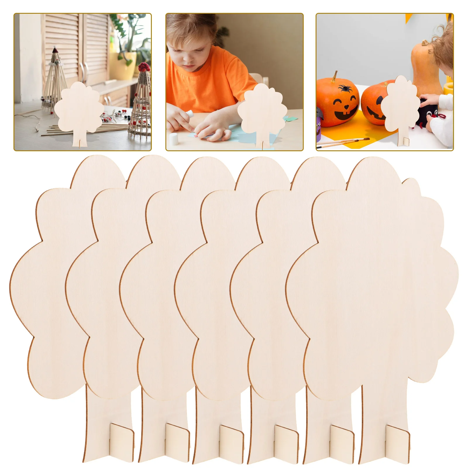 

6pcs Blank Wooden Crafts Kids Painting Unfinished Tree Decorations Smooth Diy Tree Ornaments Home Party Decor Desktop Craft
