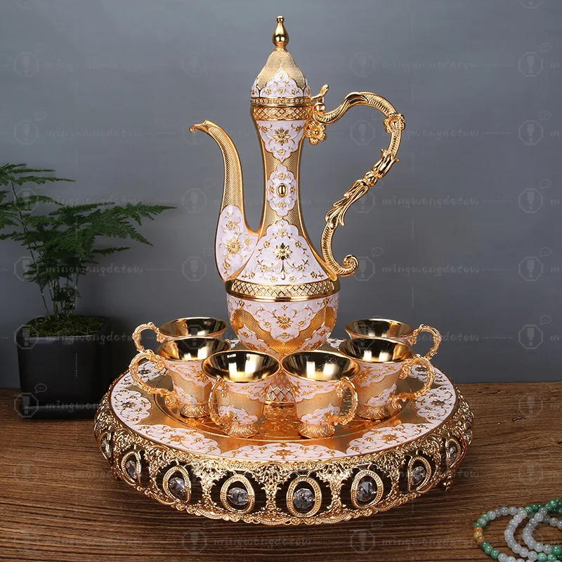 European Vintage Metal Wine Set, Ancient Court Style Goblet, Russian Flask Gift Box