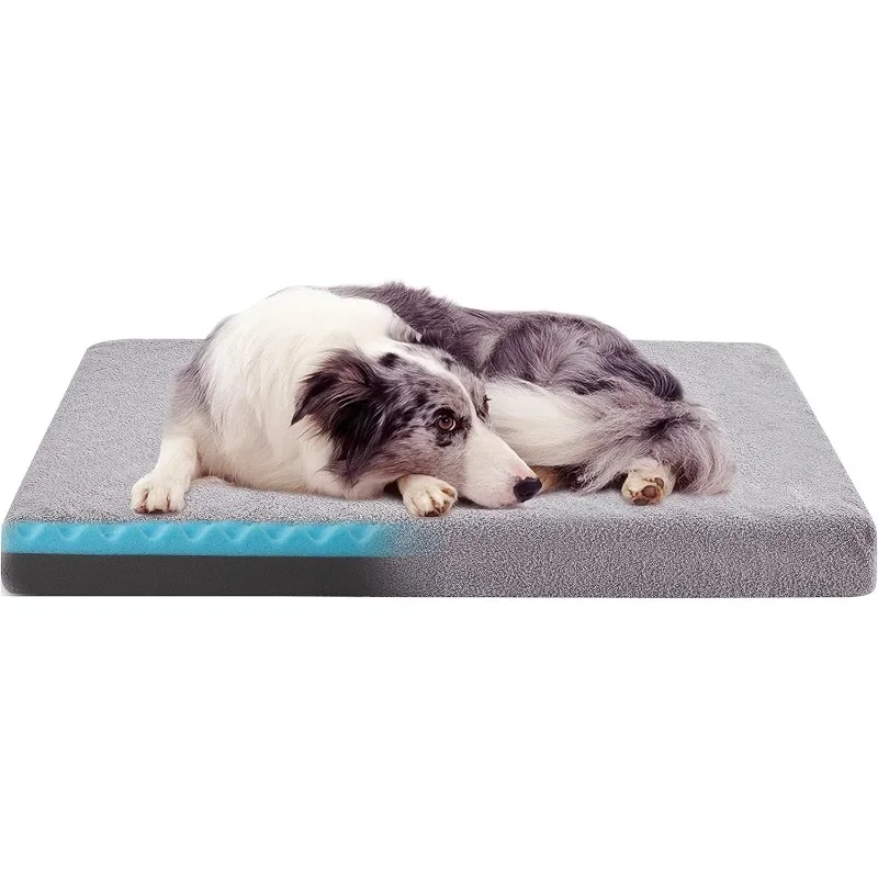 Cooling Dog Beds for Large Dogs, Memory Foam Washable Dog Bed with Waterproof Liner and Cooling Gel Mattress, Comfy Dog Crate