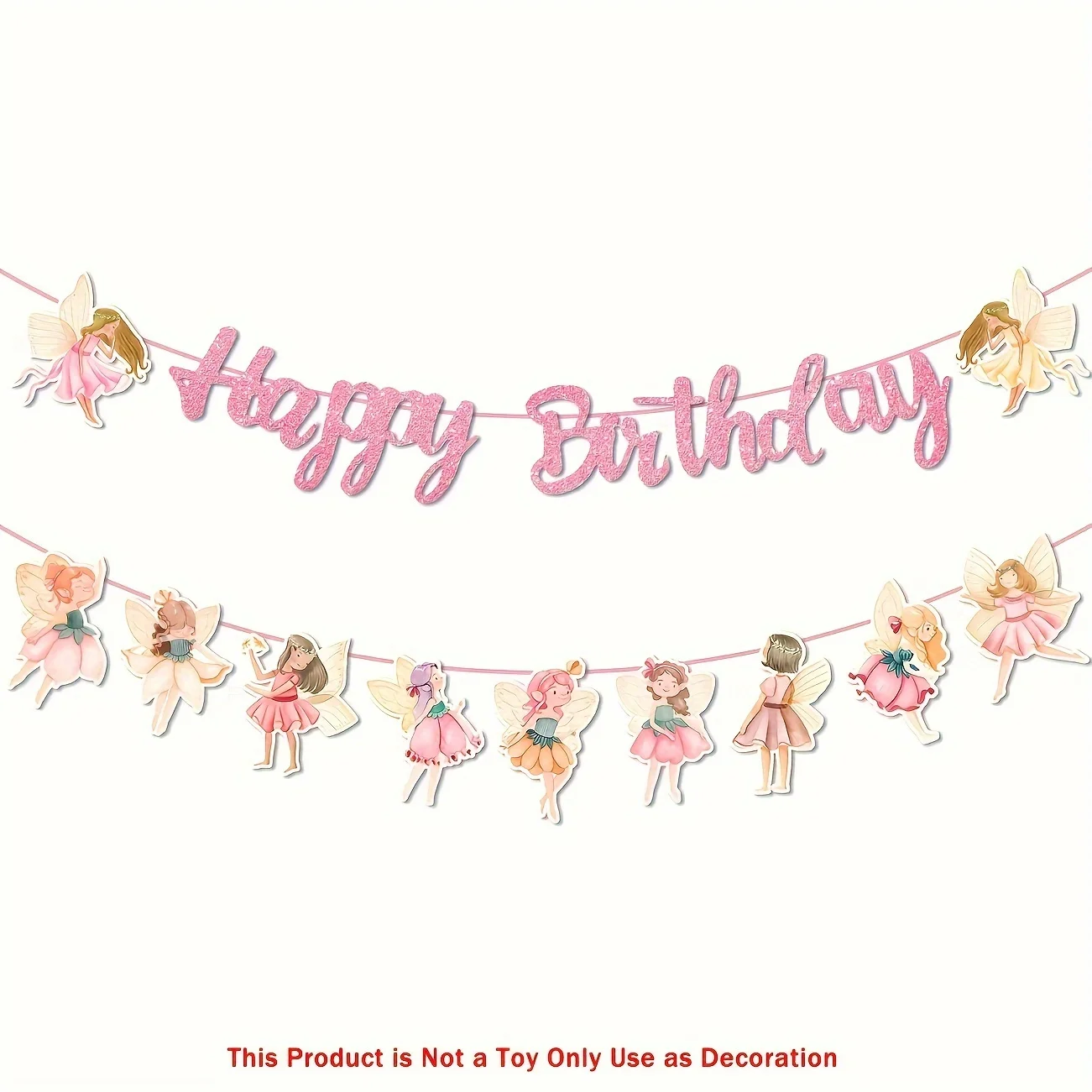 Wróżka Dekoracja urodzinowa Wróżki kwiatowe Baner urodzinowy dla dziewczynek Wróżka Wisząca dekoracja Kolorowy baner Happy Birthday