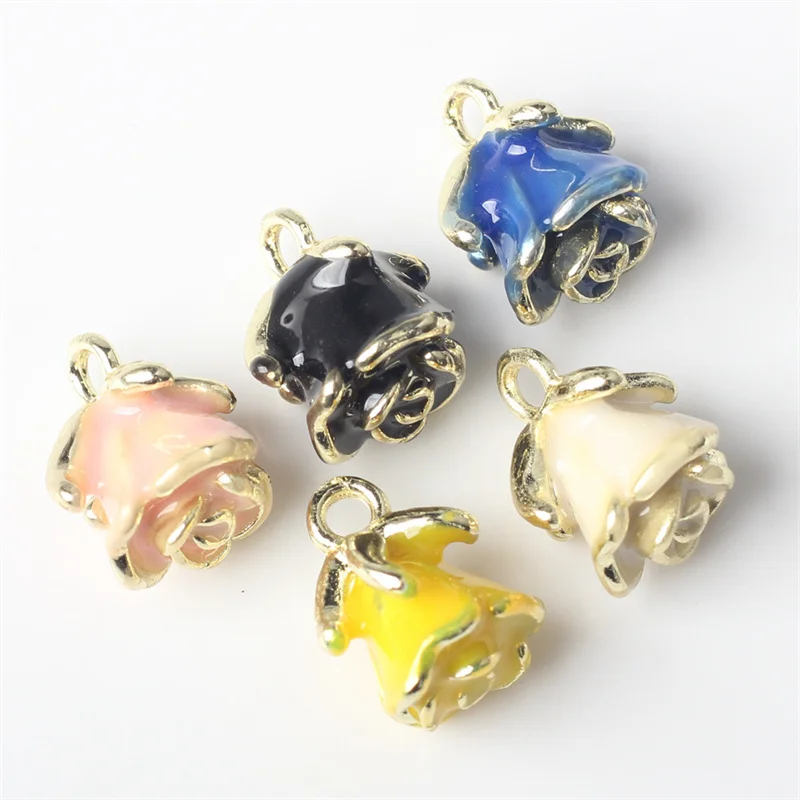 

2024 Newest 40pcs/lot alloy drop oil cartoon rose flowers shape metal floating locket charms diy jewelry accessory