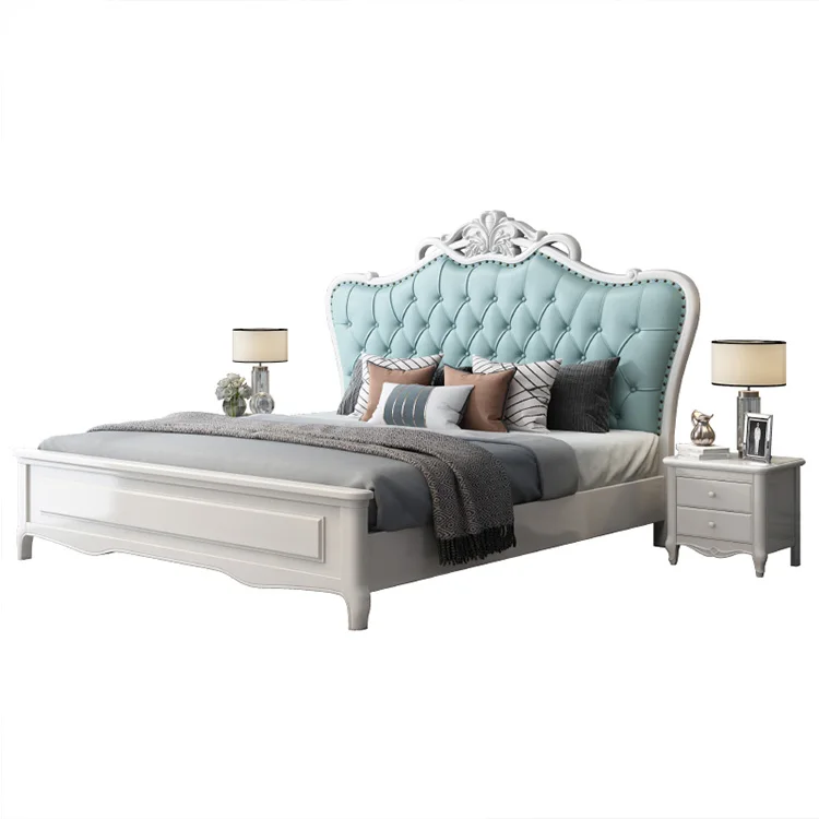 

European Style Home King Bed Frame With Storage Dark Brown 1.8m Solid Wood Double Bed Hotel French Big Bed