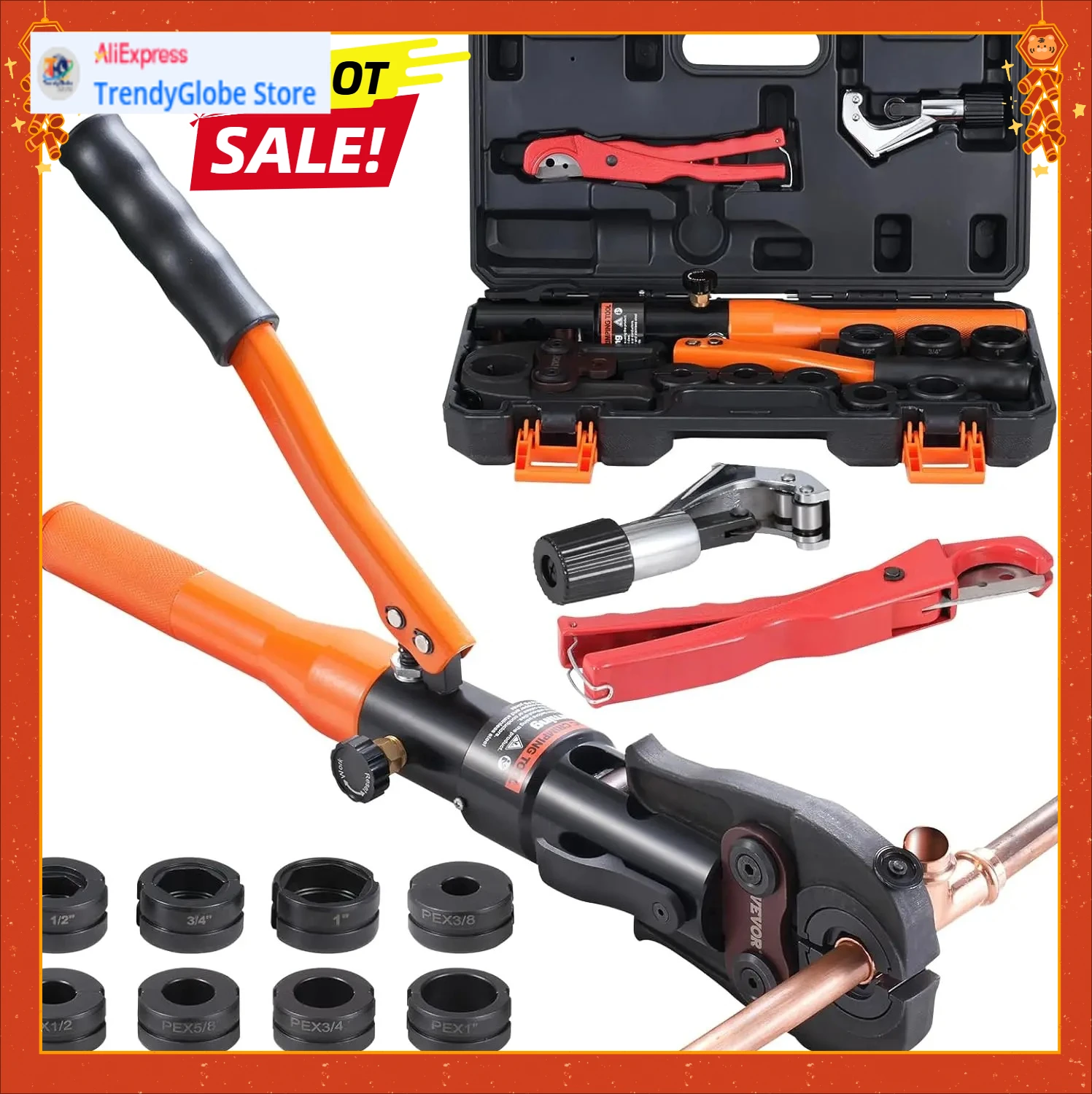 

Инструмент для обжима медных труб, гидравлический приводной пресс с 1/2 дюйма, 3/4 дюйма, 1 дюйма для медных труб и 3/8 дюйма, 1/2 дюйма, 5/8 дюйма, 3/4 дюйма, 1 дюйма губки