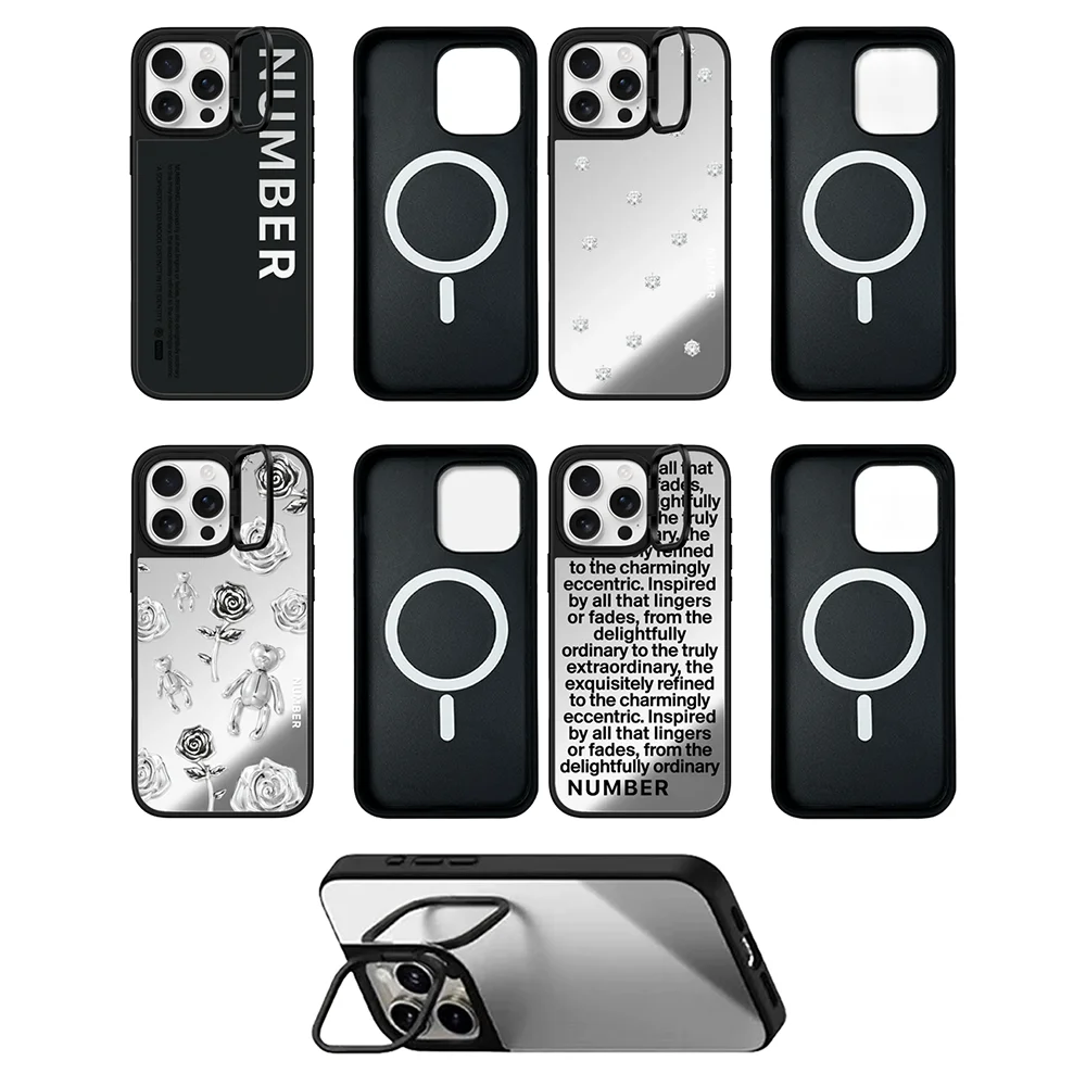 

Silver Bear Rose Pattern Camera Stand Mirror Surface Phone Cover for IPhone 14 15 16 17 Pro Max Case for IPhone 17Pro