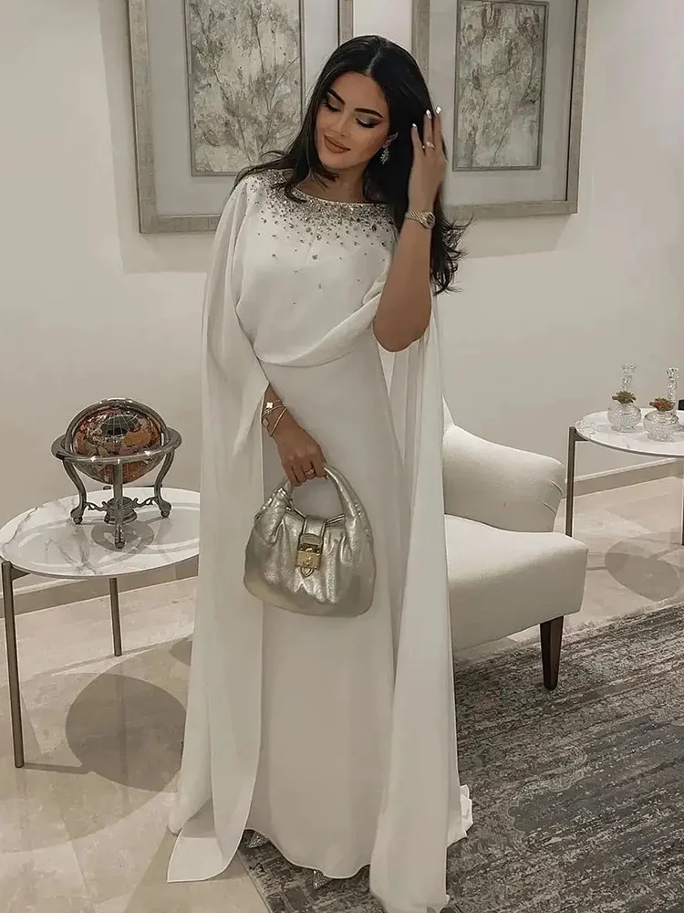 Jirocum blanc O cou perlé robes de bal femmes deux pièces robe d'occasion formelle Arabie Saoudite longueur de plancher robe de soirée 2024