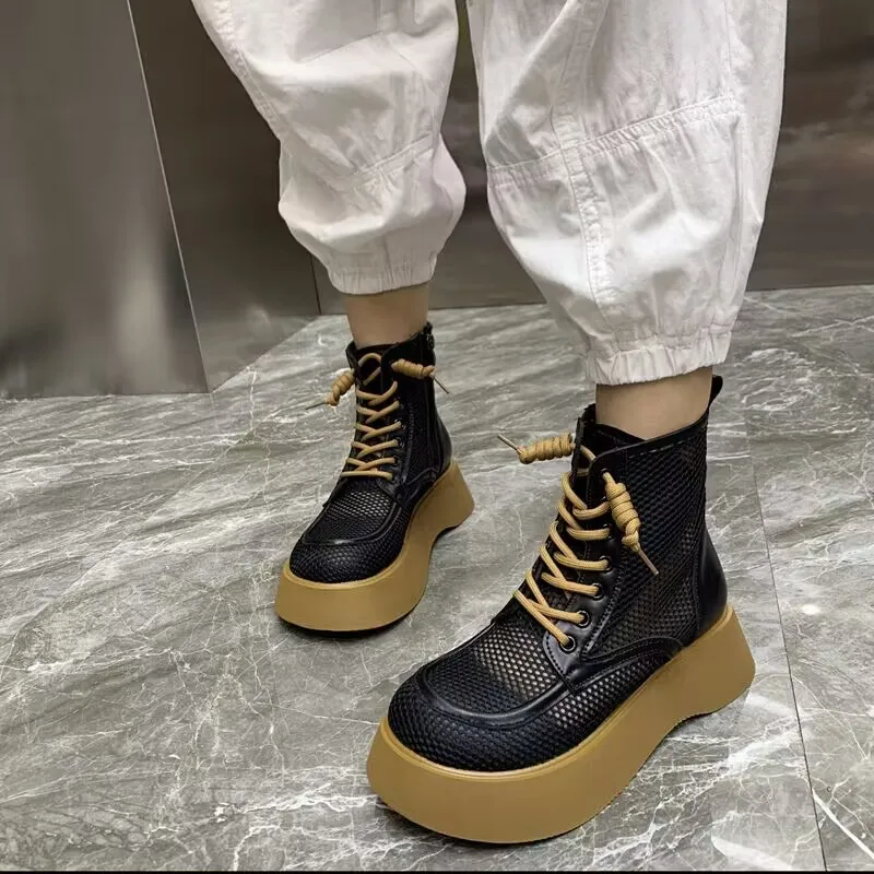 

Summer Thin Fisherman Breathable Mesh Martin Boots Women's Shoes 2023 New Thick Sole Hollow Short Boots Korea Fashion Shoes