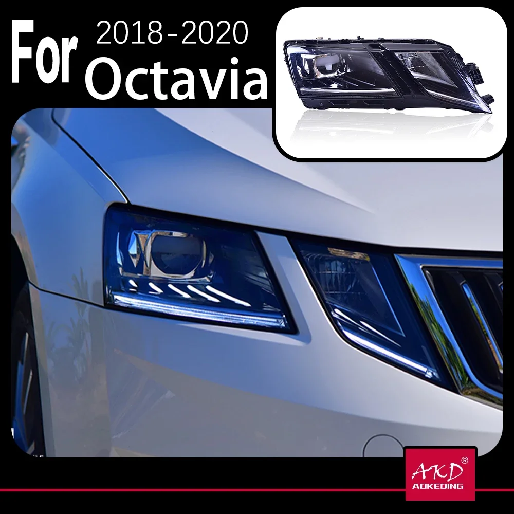 AKD Car Styling Head Lamp for Octavia Headlight 2018-2020 New Octavia LED Headlight DRL LED Projector Lens Auto Accessories