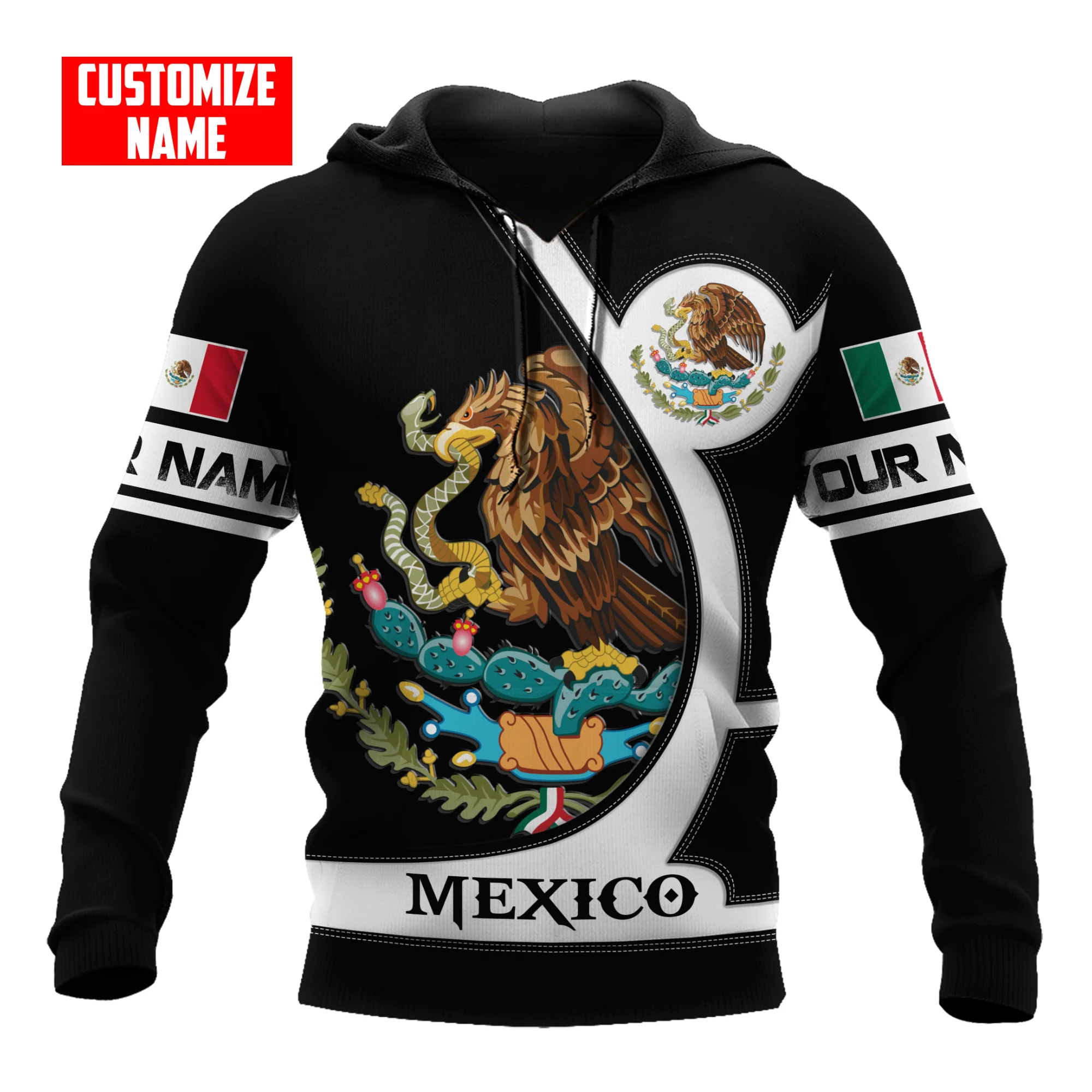 

Mexico National Flag Print Hoodies For Men Fashion 3D Eagle Pattern Oversized Sweatshirts Autumn and Winter Tops Casual Pullover