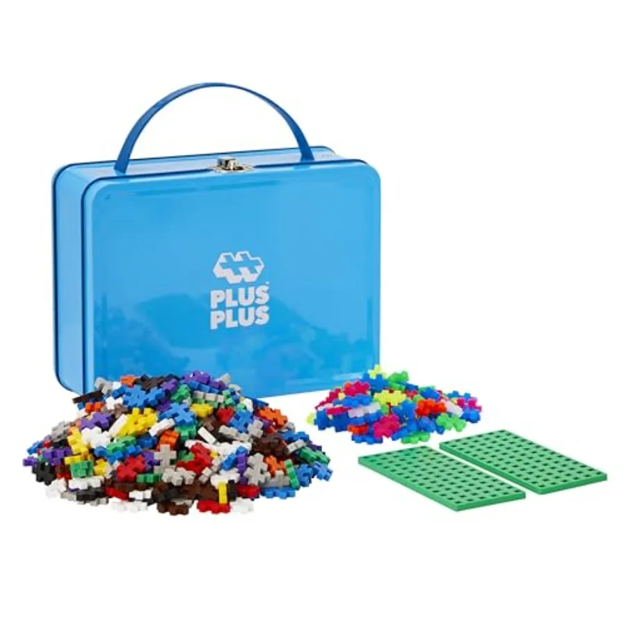 

Building Set with Metal Suitcase, 3D Open Ended Stem Toy for,600 Mini Interlocking Pieces, 2 Green Baseplates