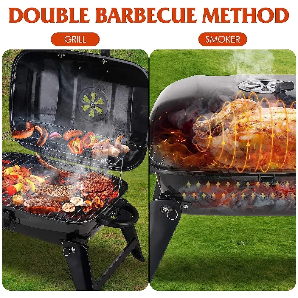 Portable Charcoal BBQ Grill, Small Grills and Smokers, Folding Tabletop Grills, Camping, Patio, Backyard, Outdoor Cooking