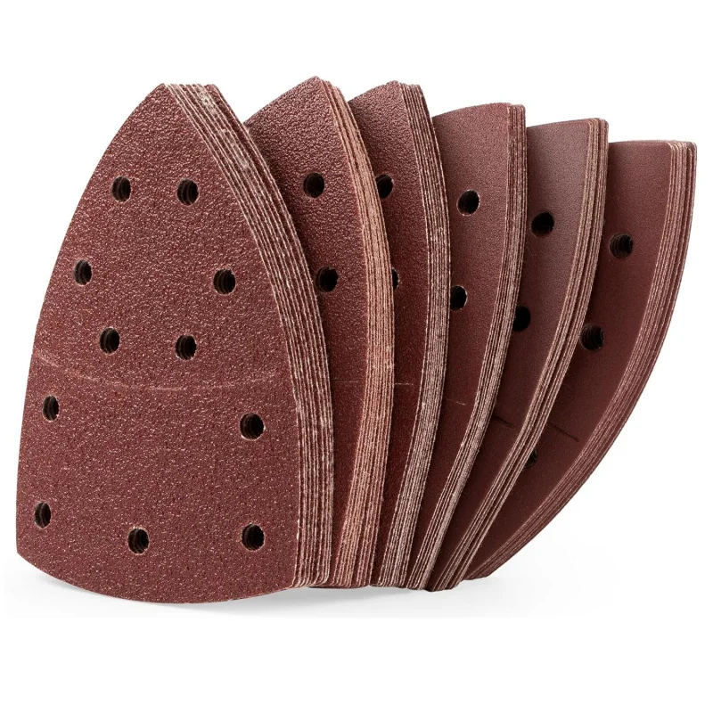 Assorted 40/60/80/120/180/240 Grit Mouse Sandpaper 11 Holes Detail Palm Sander Paper Hook Loop Pads Triangular Sanding