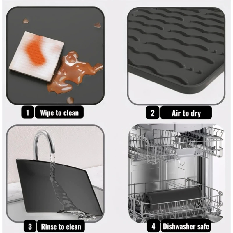 Coffee Bar Mat, Large Drying Mat for Kitchen Counter,Waterproof Countertop Protector for Espresso Machine(Black)-ABWY