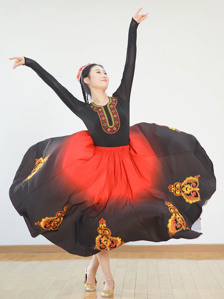 Chinese folk dance costumeNew Gradient Large Skirt Uygur Minority Top Performance Costume Female Adult