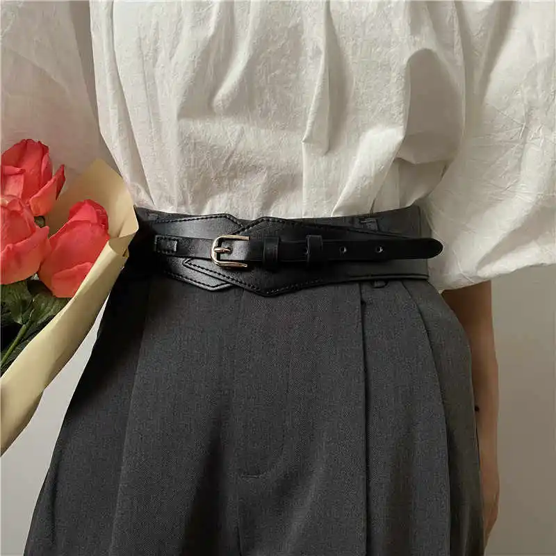 Korean version waist belt women's outerwear sweater decoration versatile suit with leather belt cinches waist simple wide waist