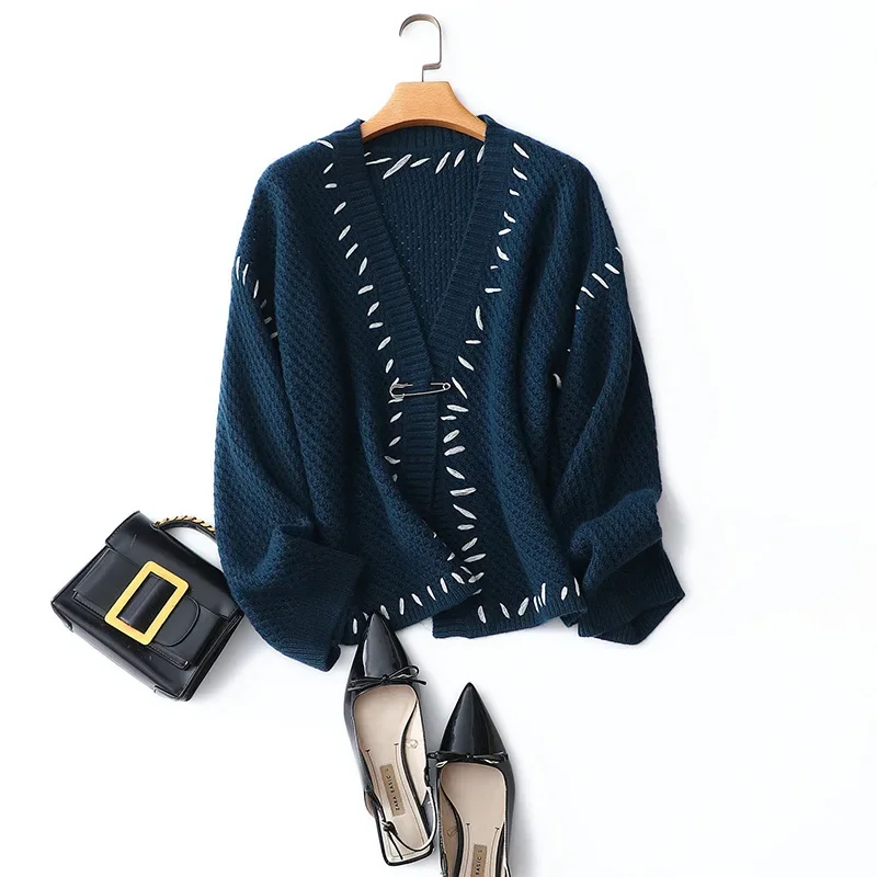 autumn winter fashion korean loose coat women's knit 100% cashmere open cardigan coat