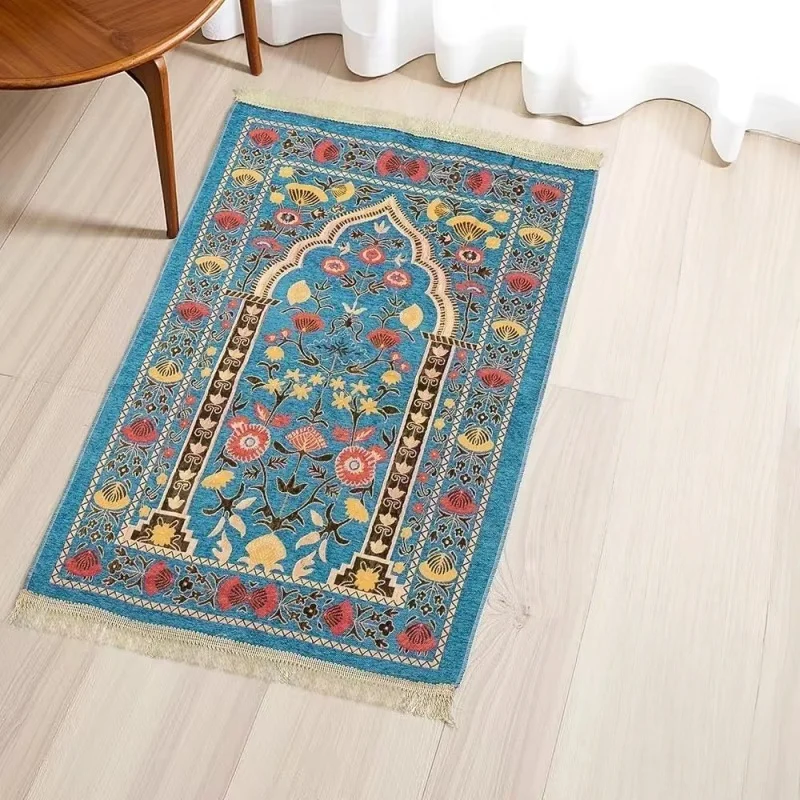 Foldable Muslim Prayer Rug110x70cm Perfect for Men Women Gifts Vintage Persian Style Gold Thread Kneeling Carpet