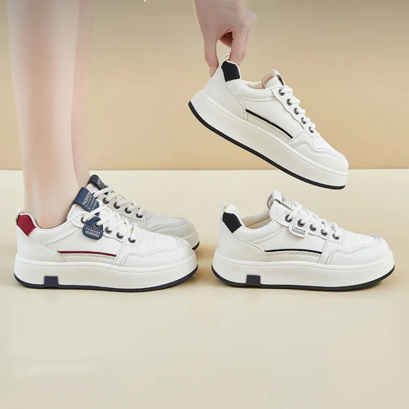 

Versatile Women's White Sneakers Spring Autumn Thick-Soled Casual Running Shoes Height-Increasing Board Shoes