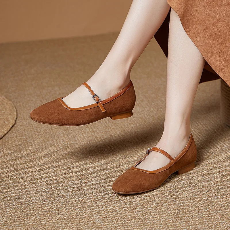 【SH-Y】 2024 Soft Susde Leather Shoes For Women France Vintage Style Mary Jane Shoes